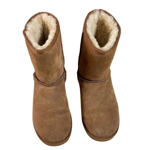 BEACH FEET Suede Sheepskin Wool Lined Classic Low Chestnut Women’s Boot Size 8 - Picture 1 of 16